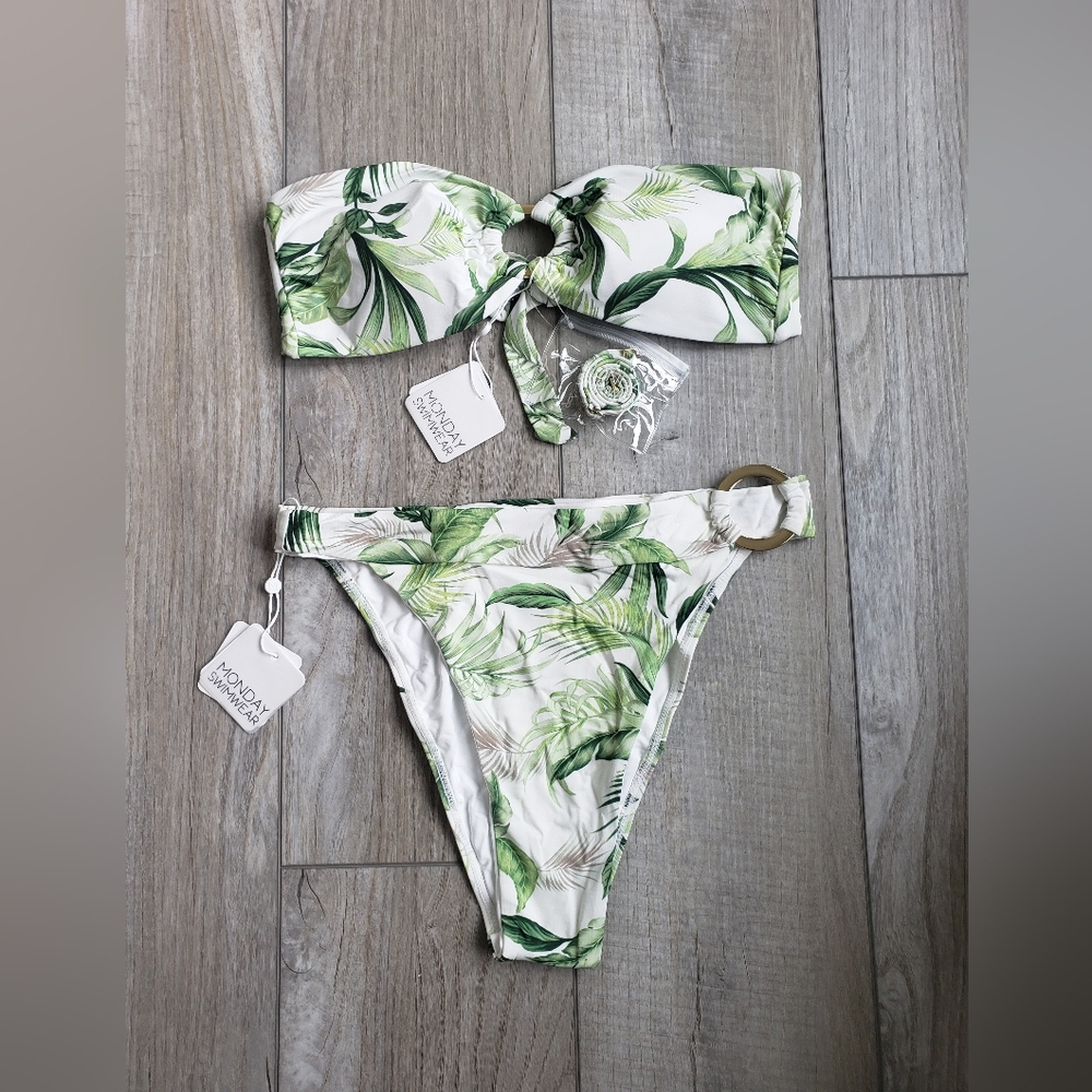 Monday Swimwear Green Leaf Print Bikini